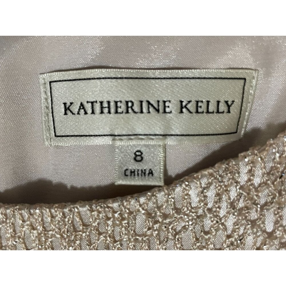 Katherine Kelly Dress Womens 8 Used Beige w/Silver Shimmer Fringe - Picture 7 of 16